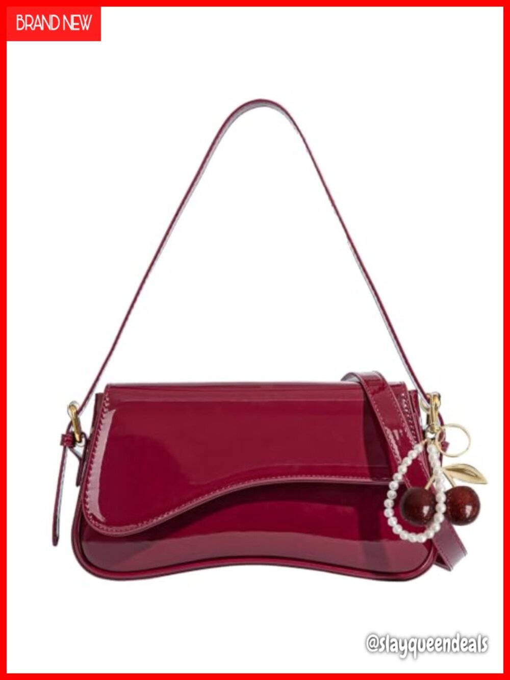PU Leather Hobo Crossbody Shoulder Bag with Cherry Pendant